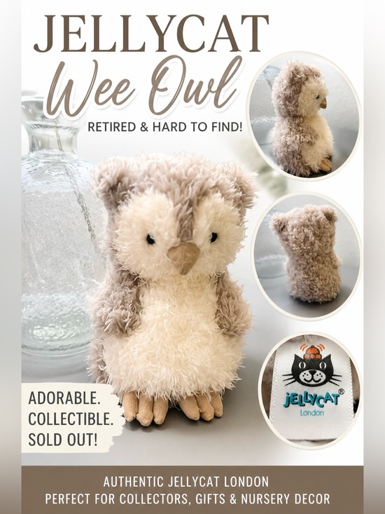 Jellycat Other - Jellycat Wee Owl Plush Retired Cream Gray Owl Stuffed Animal